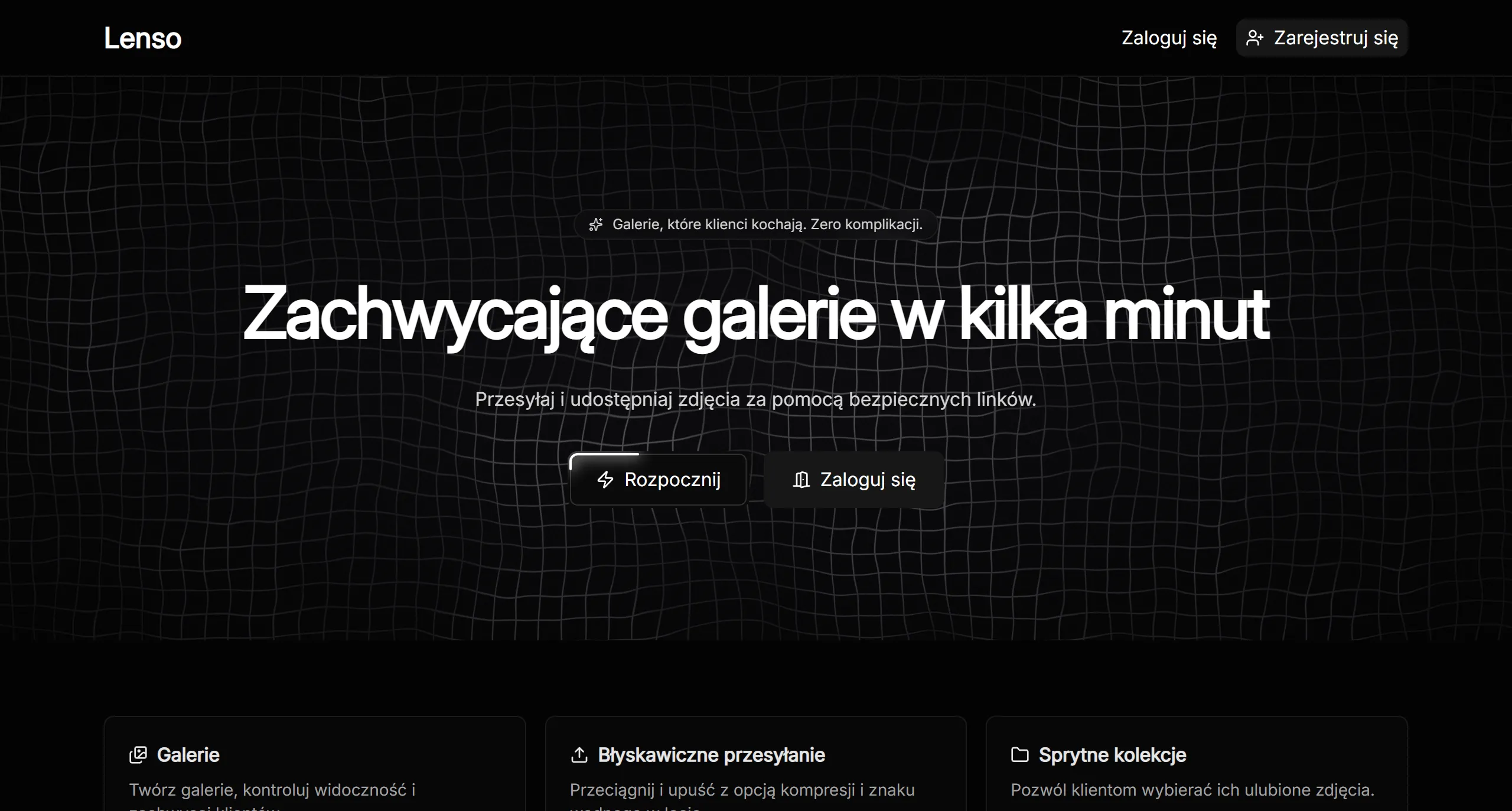 Zrzut ekranu z aplikacji internetowej Lenso